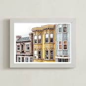 "Row in San Fransisco" - Art Print in muted yellow by Mary Ann Glynn-Tusa - Framed
