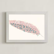 "Pink Feather" - Art Print in Pink by Prittybird - Framed