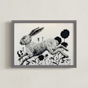 "Leaping Hare" - Art Print in Ash by Holly Hudson - Framed