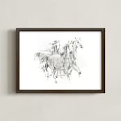 "Three Horses" - Art Print in original charcoal by Ramnik Velji - Framed