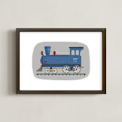 "Vintage Train Engine" - Art Print in blue valley by Rebecca Marchese - Framed