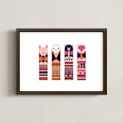 "Totemly Animals" - Art Print in Cute Pink by Rebecca Humphreys - Framed
