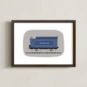 "Vintage Tinder Car Train" - Art Print in blue valley by Rebecca Marchese - Framed