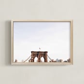 "Minimalist's View of the Brooklyn Bridge" - Art Print in Sunset Sky by The One With Wanderlust - Framed