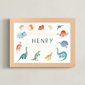 "Dino Friends" - Personalized Art Print in Amber by Teju Reval - Framed