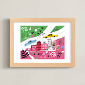 "City State of Mind" - Art Print in Flamingo Pink by Jordan Sondler - Framed