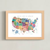"Animals Map of USA" - Art Print in Ocean by Elly - Framed