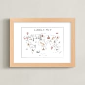 "Travel World Map" - Art Print in Ice by Teju Reval - Framed