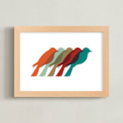 "Mod Birds" - Art Print in Multi by Jennifer Morehead - Framed