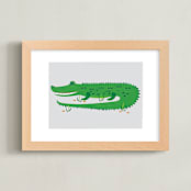 "The Happy Alligator" - Art Print in Allie green by Rebecca Marchese - Framed