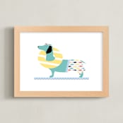 "Beach Day Dog" - Art Print in hound dog blues by Rebecca Marchese - Framed
