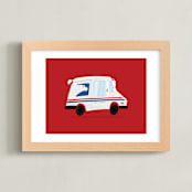"Cute Mail Truck" - Art Print in Postal Blue by Nathan Poland - Framed