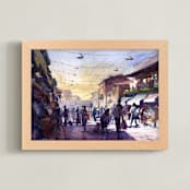 "Mahne Yehuda market" - Art Print in Purple & Yellow by Rafael Yaniger - Framed