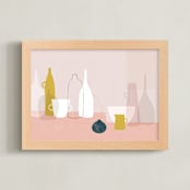 "Yellow & Pink Still Life" - Art Print in Dusky pink by Francesca Iannaccone - Framed