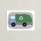 "The Garbage Recycle Truck" - Personalized Art Print in Moss by Rebecca Marchese - Unframed