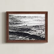 "Cayucos Pier Surfer, Winter Morning Sun" - Art Print in Black and White by Annie Seaton - Framed