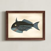 "Poissons No. 5" - Art Print in Antique by Jessie Burch - Framed
