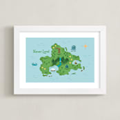 "Never Land Map" - Art Print in Ocean by Renee Christensen - Framed