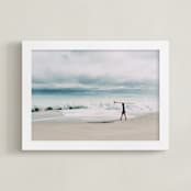 "East Coast Surfer" - Art Print in Soft Blue by Janet Cruz - Framed