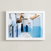 "The Neighborhood" - Art Print in Moroccan Blue by Annie Montgomery - Framed