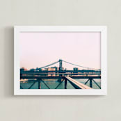 "Bridges Of New York #8" - Art Print in Pale Pink by ALICIA BOCK - Framed