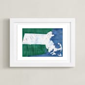 "Massachusetts in Paint" - Art Print in Massachusetts Blue by Denise Wong - Framed