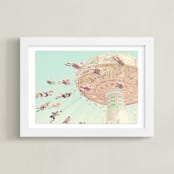 "Sky Coasters" - Art Print in Teal by Stephanie Sherman - Framed