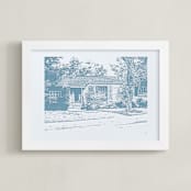 "Custom House Letterpress Portrait Art" - Custom Letterpress Print in Dusk Blue by Minted - Framed