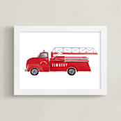 "Vintage FireTruck" - Personalized Art Print in Flame by frau brandt - Framed