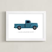 "Old American Truck" - Personalized Art Print in Blue by Rebecca Humphreys - Framed