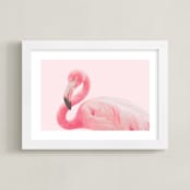 "Flamingo Portrait III" - Art Print in Parfait Pink by Rega - Framed