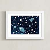 "Through space and time" - Art Print in Prussian blue by raven erebus - Framed