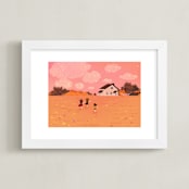 "Three little friends" - Art Print in Sunset Orange by Yuke Li - Framed