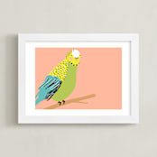 "Sweet Parakeet" - Art Print in Peach by merry mack creative - Framed