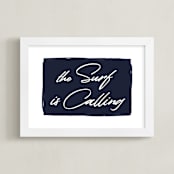 "The Surf is Calling" - Art Print in Deep Navy by AK Graphics - Framed