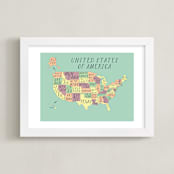 "USA map" - Art Print in Aqua by Alexandra Dzh - Framed