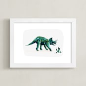 "Triumphant Triceratops" - Art Print in Leaf by Kayla King - Framed