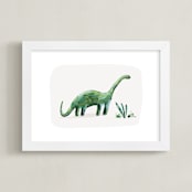 "brave brontosaurus" - Art Print in Leaf by Kayla King - Framed