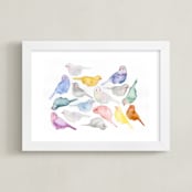 "Bird Crew" - Art Print in Dove Gray by Renee Anne Bouffard-McManus - Framed