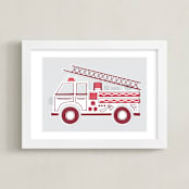 "Fancy Firetruck" - Art Print in Retro Red by Jessie Steury - Framed