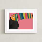 "Stripy Toucan" - Art Print in Coral by Catherine Culvenor - Framed