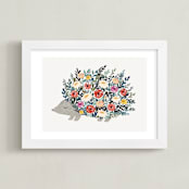 "Porcupine Bloom" - Art Print in Peony Red by Afton Harding - Framed