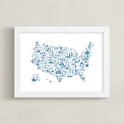 "Little Big United States Map" - Art Print in Blueberry by Jessie Steury - Framed