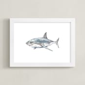 "Shark in Smiling Waters" - Art Print in Shark Gray by Lauren Rogoff - Framed