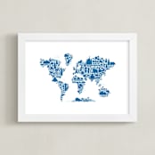 "Little Big World Map" - Art Print in Bluebell by Jessie Steury - Framed