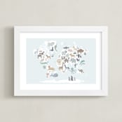 "Wild World Map" - Art Print in Sky by Jessie Steury - Framed
