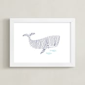 "Lined Animals II" - Art Print in OCEAN BLUE by Jayne Alfieri - Framed
