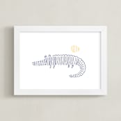 "Lined Animals III" - Art Print in OCEAN BLUE by Jayne Alfieri - Framed