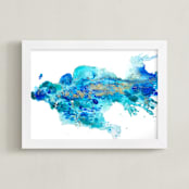 "Sea Creature" - Art Print in Ocean Hues by Michelle Jean - Framed