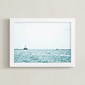 "Minimal Lighthouse" - Art Print in Ocean Blue by Vicky Gu - Framed